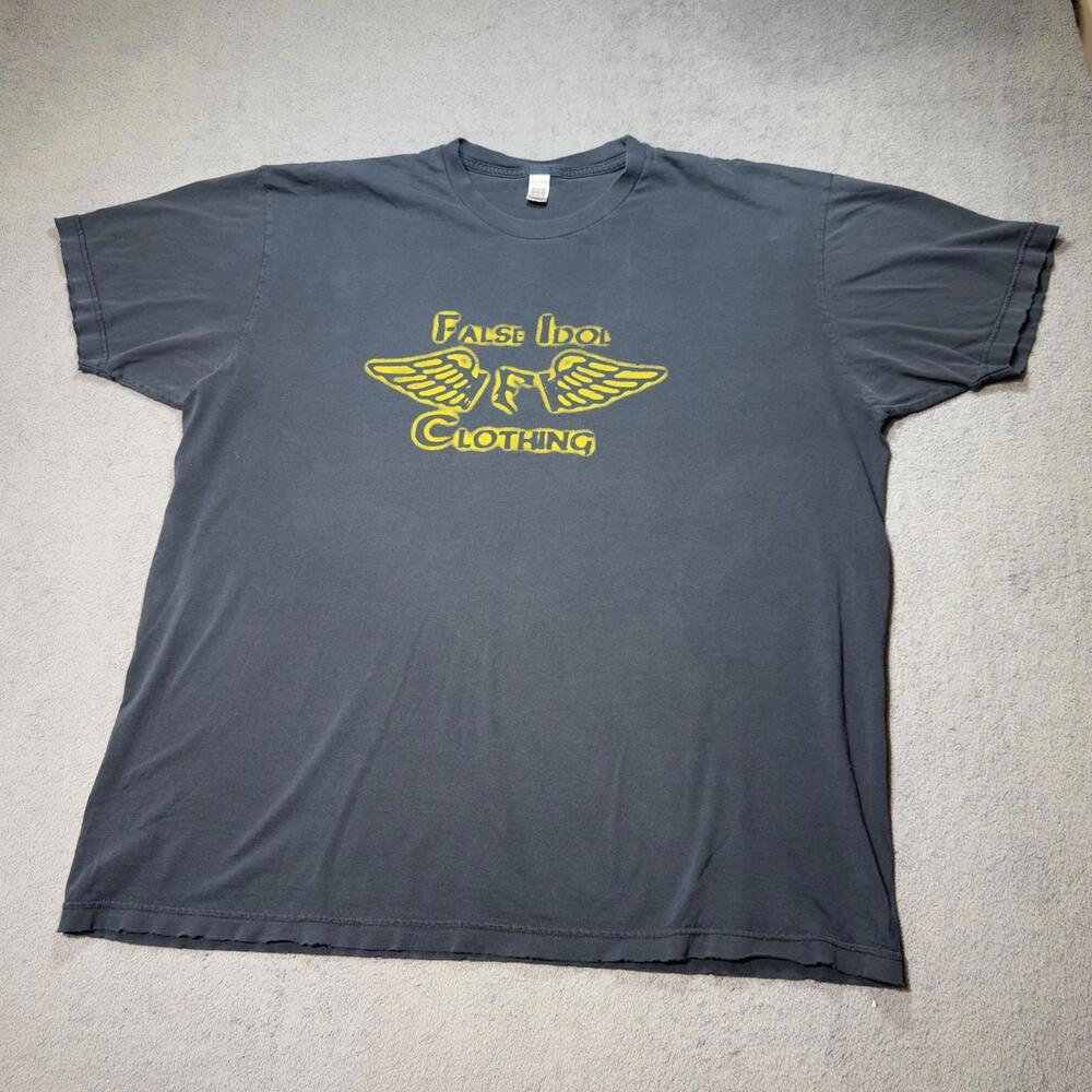 False Idol Clothing Distressed Graphic Tee Mens 2XL Faded Black Streetwear Y2K